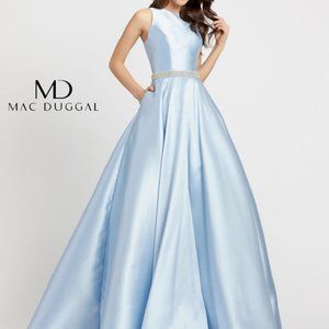 MAC DUGGAL 55237H JEWELED WAIST SATIN TWULL POWDER BLUE EVENING GOWN sz 6
